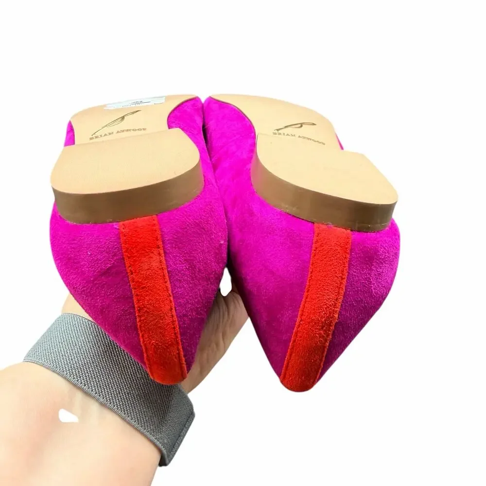 Brian Atwood Suede Flats 9.5 Pink Blue Pointed Toe Colorblock Perforated